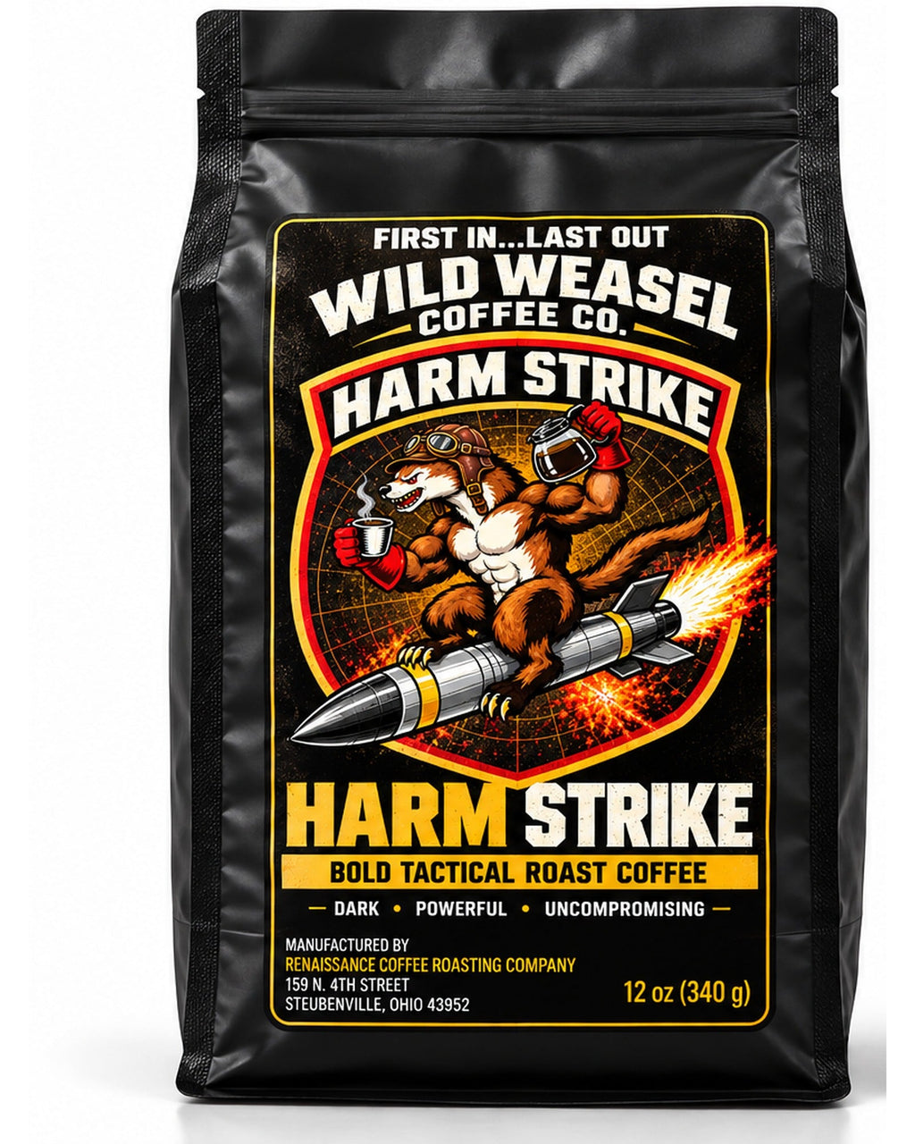 HARM Strike 12 oz bag, front